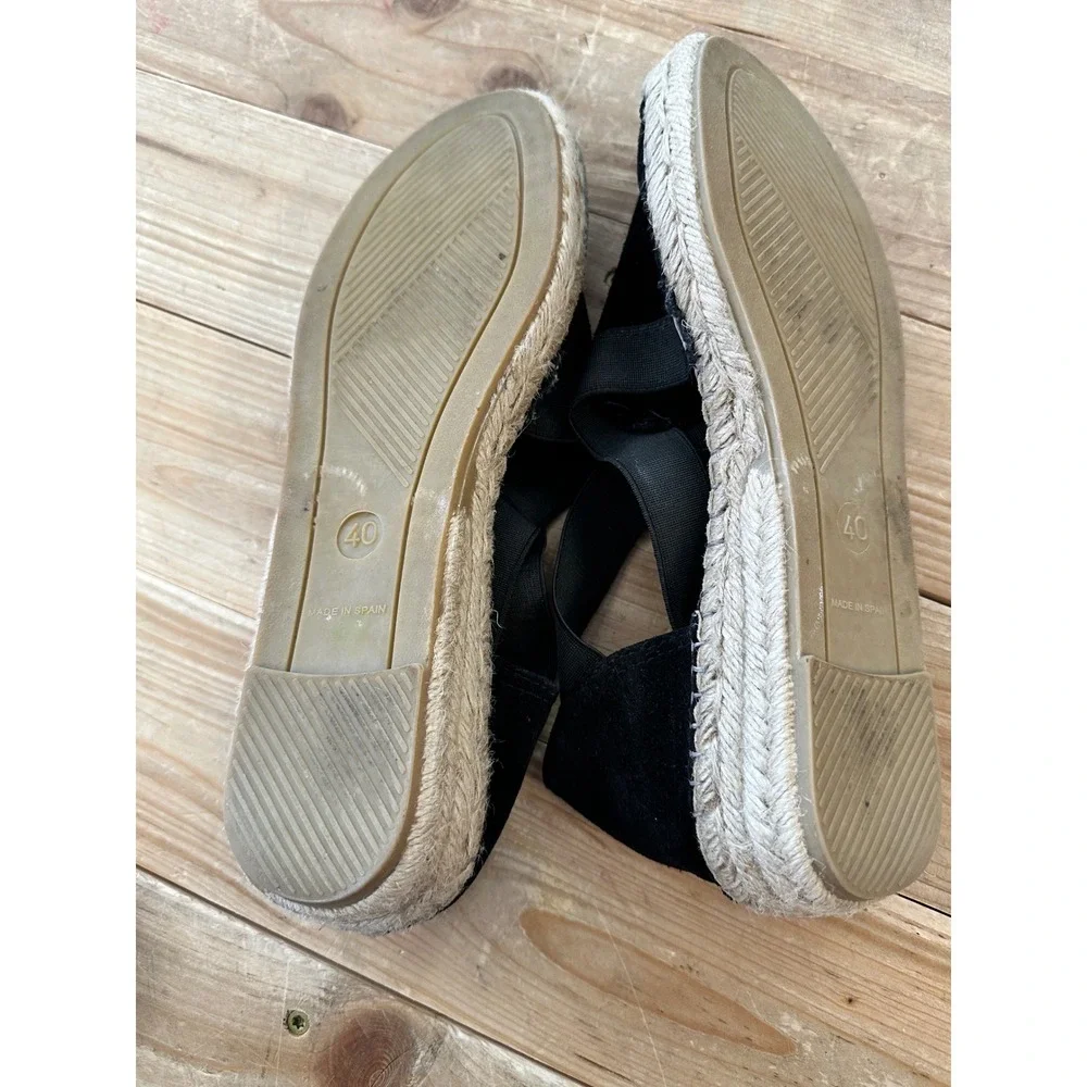 Fabiolas Black Suede Elastic‎ Strap Espadrilles Size 40